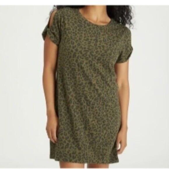 Sanctuary Dress Small So Twisted Green T Shirt Cheetah Print - Picture 1 of 9